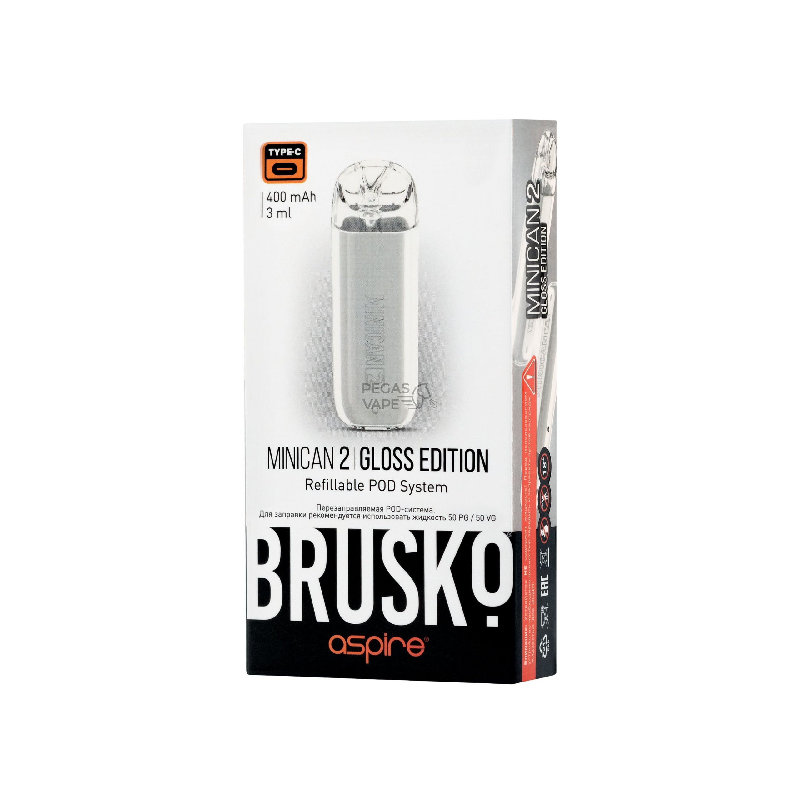 ЭС BRUSKO MINICAN 2 GLOSS EDITION, 400 MAH, БЕЛЫЙ6