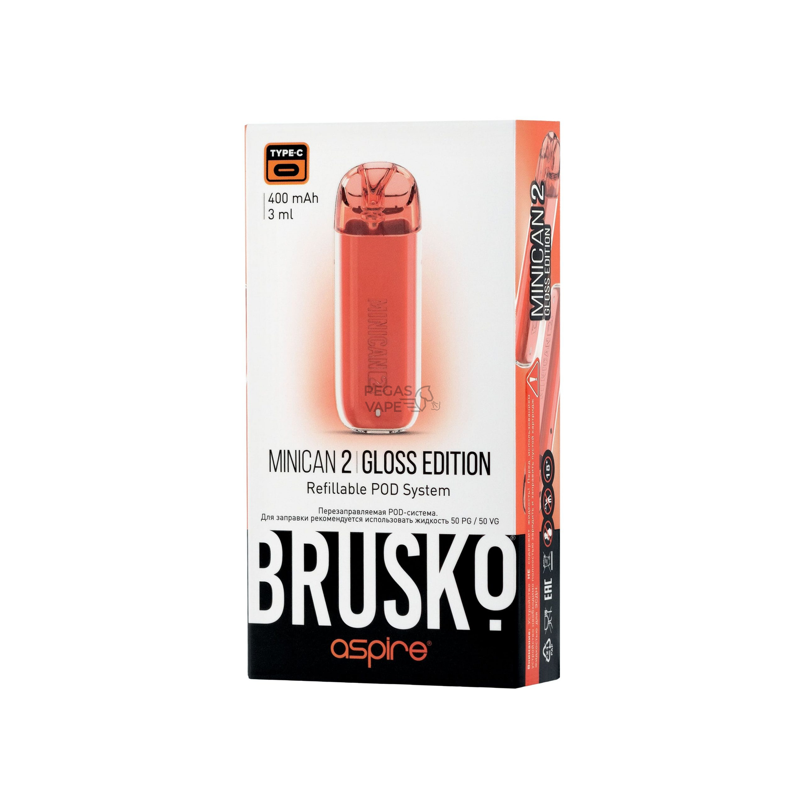ЭС BRUSKO MINICAN 2 GLOSS EDITION, 400 mAh, Красный6
