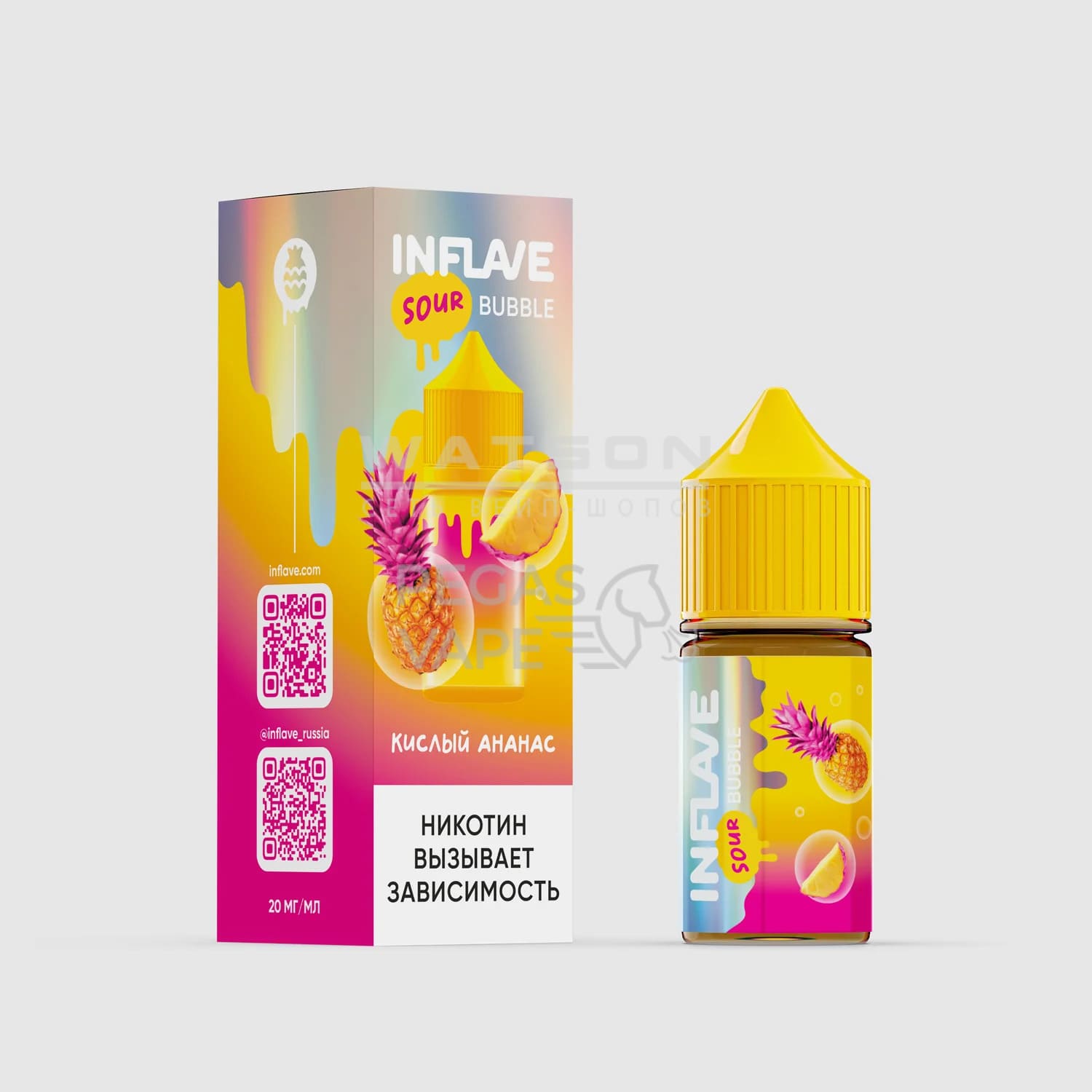 Жидкость INFLAVE BUBBLE (Кислый ананас) 30 мл 2% (20 мг/мл) Жидкость INFLAVE BUBBLE (Кислый ананас) 30 мл 2% (20 мг/мл) - Купить с доставкой в Красногорске