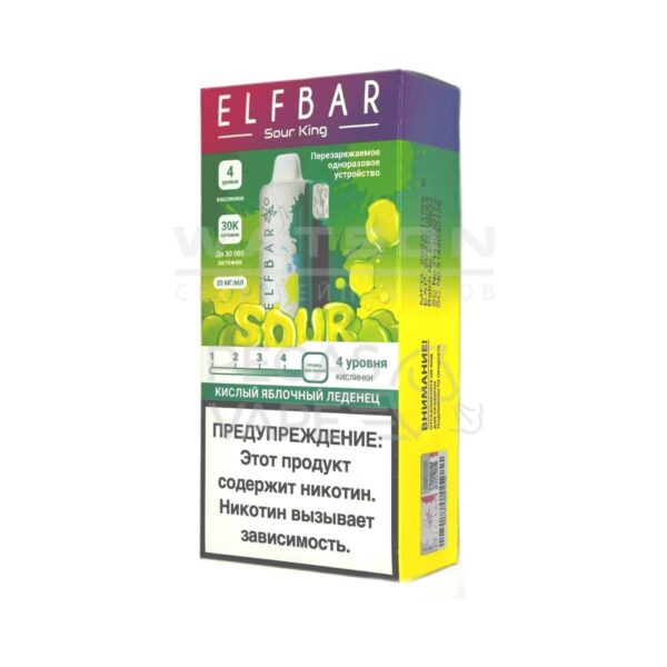 Электронная сигарета Elf Bar Sour King 30000 (Кислый яблочный леденец) - Купить с доставкой в Красногорске